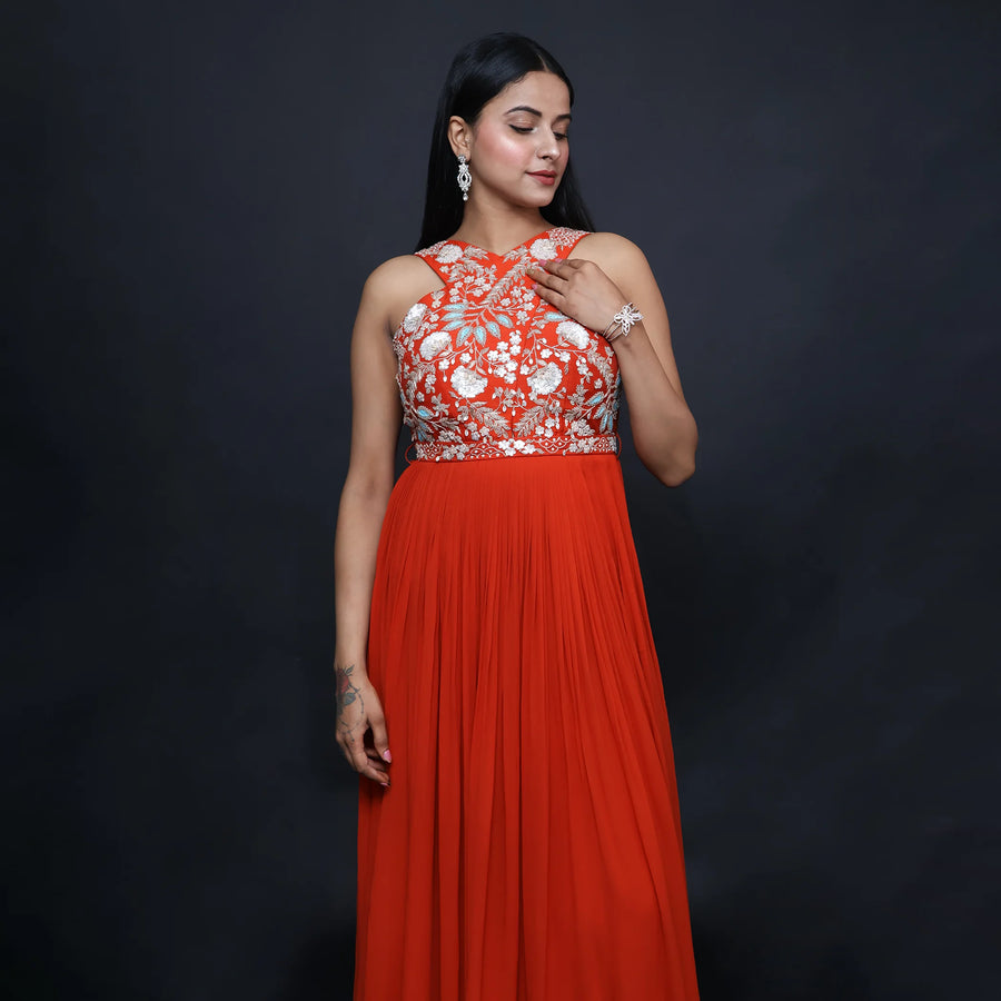 Alter Neck Straight Fit Floor Length Dress For Women