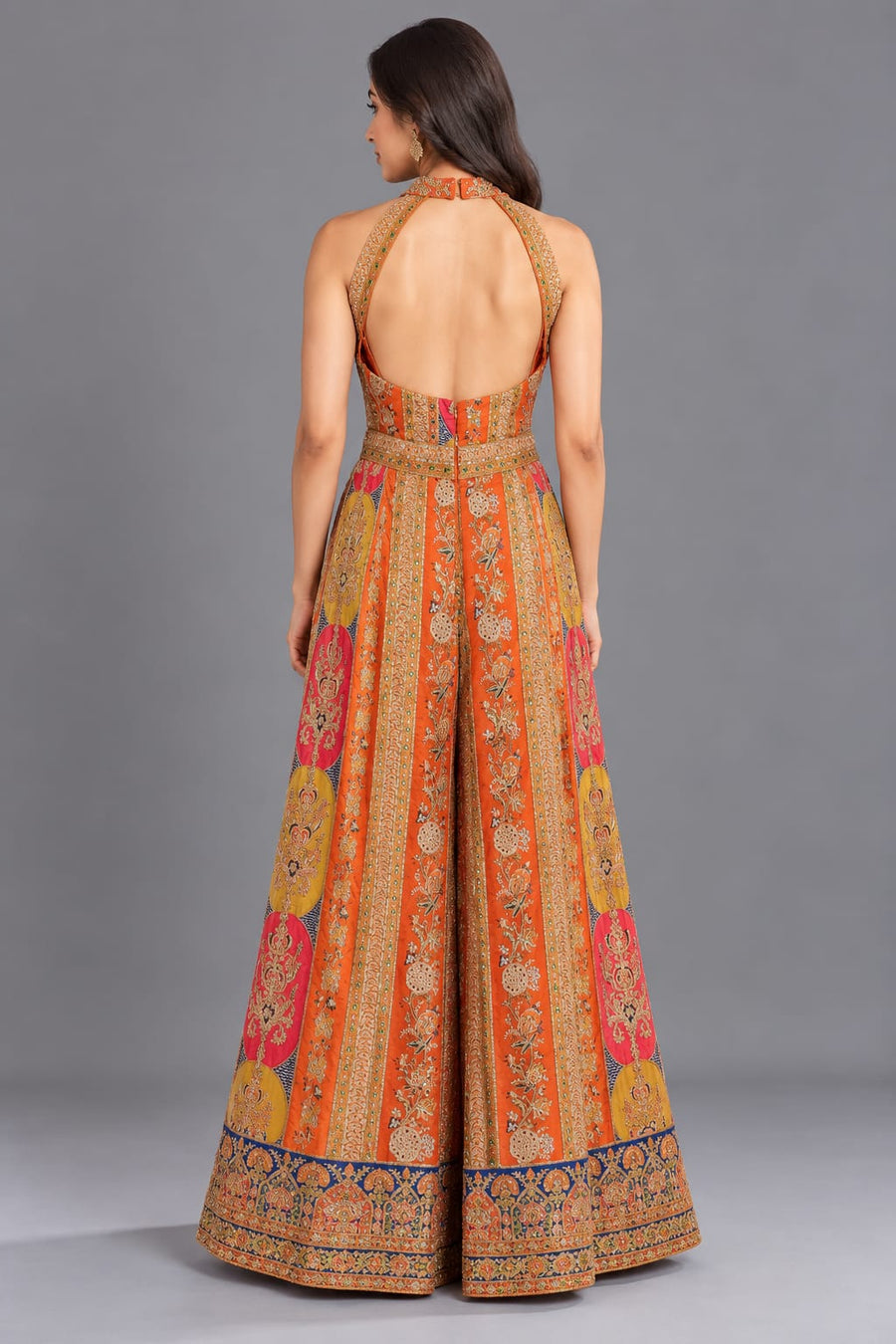 Orange Embroidered Halter Neck Jumpsuit for Women – Festive Wear