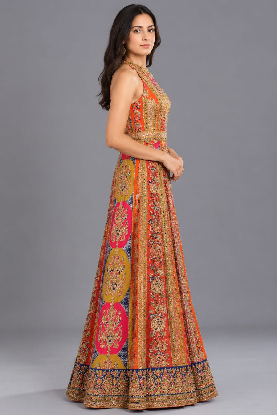 Orange Embroidered Halter Neck Jumpsuit for Women – Festive Wear