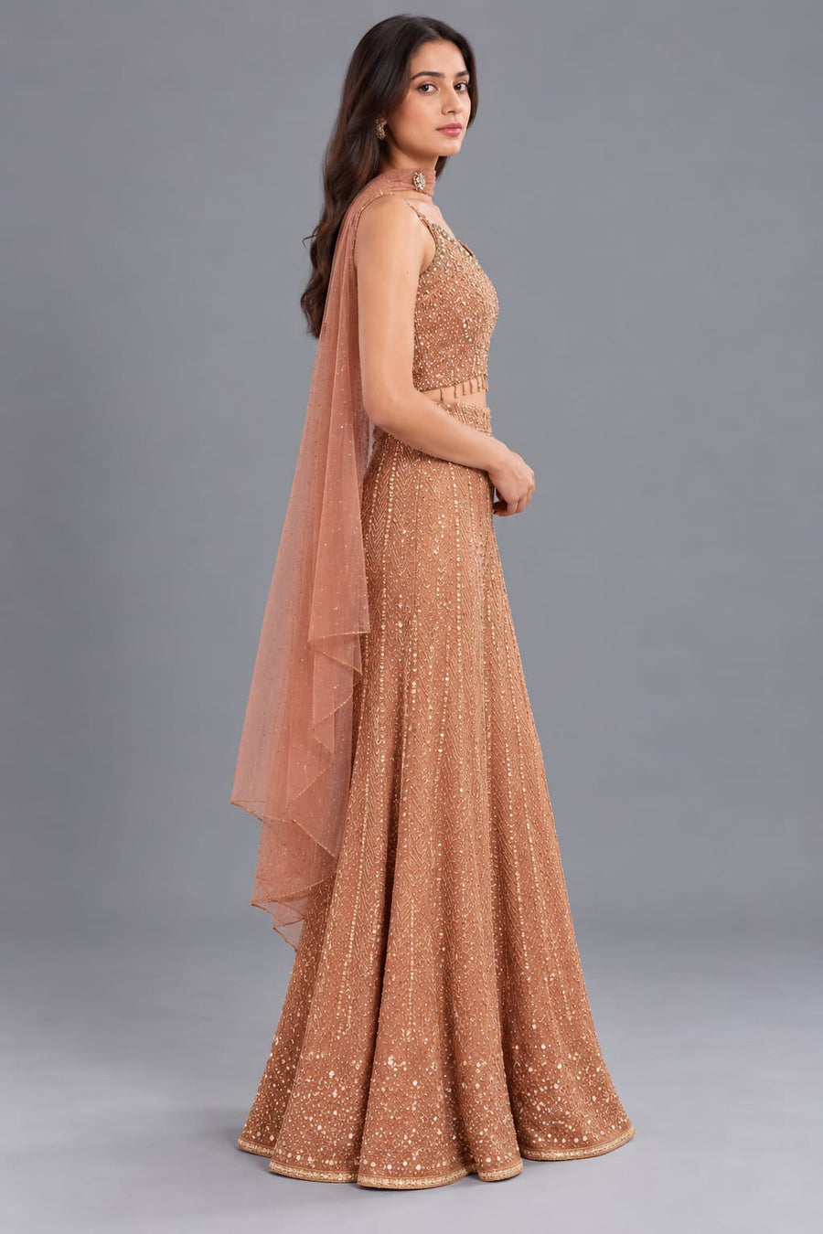 Peach Embroidered Palazzo Set with Sequin & Mirror Work