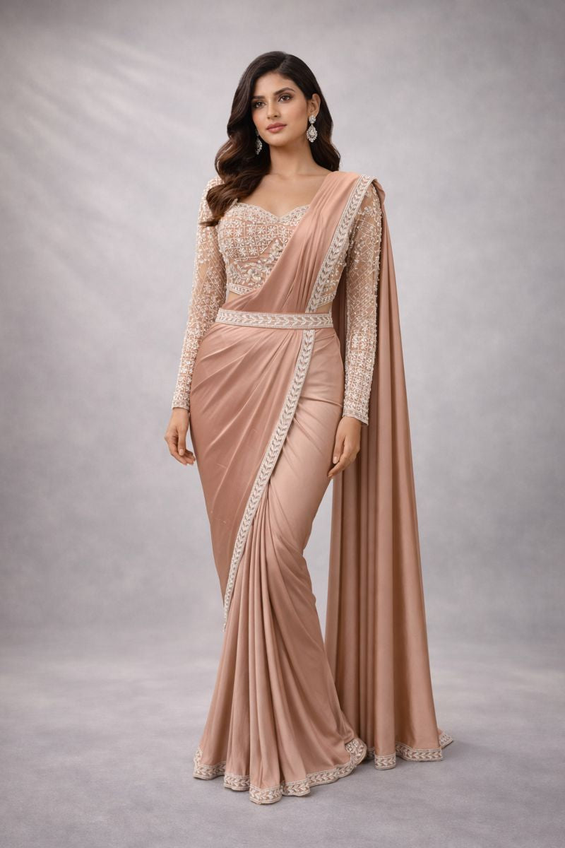 Peach Pre - drape Saree 