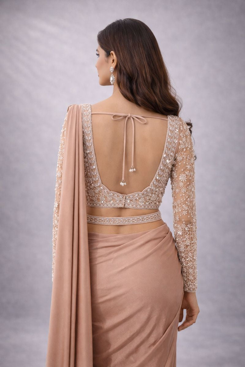 Peach Pre - drape Saree 