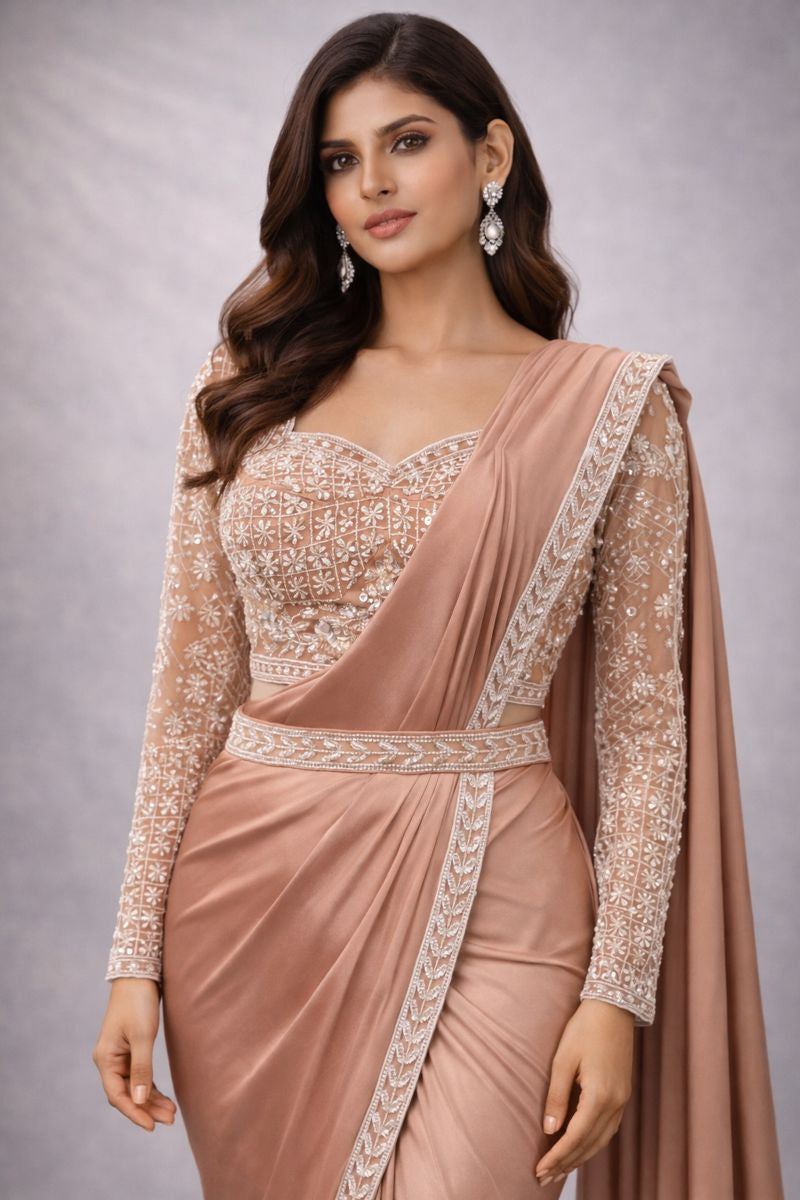 Peach Pre - drape Saree 