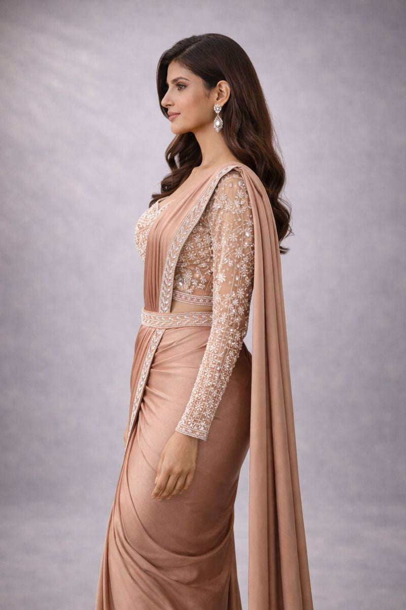 Peach Pre - drape Saree 