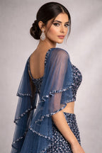  Peacock Blue Fish Cut Lehenga  With Ruffle Dupatta
