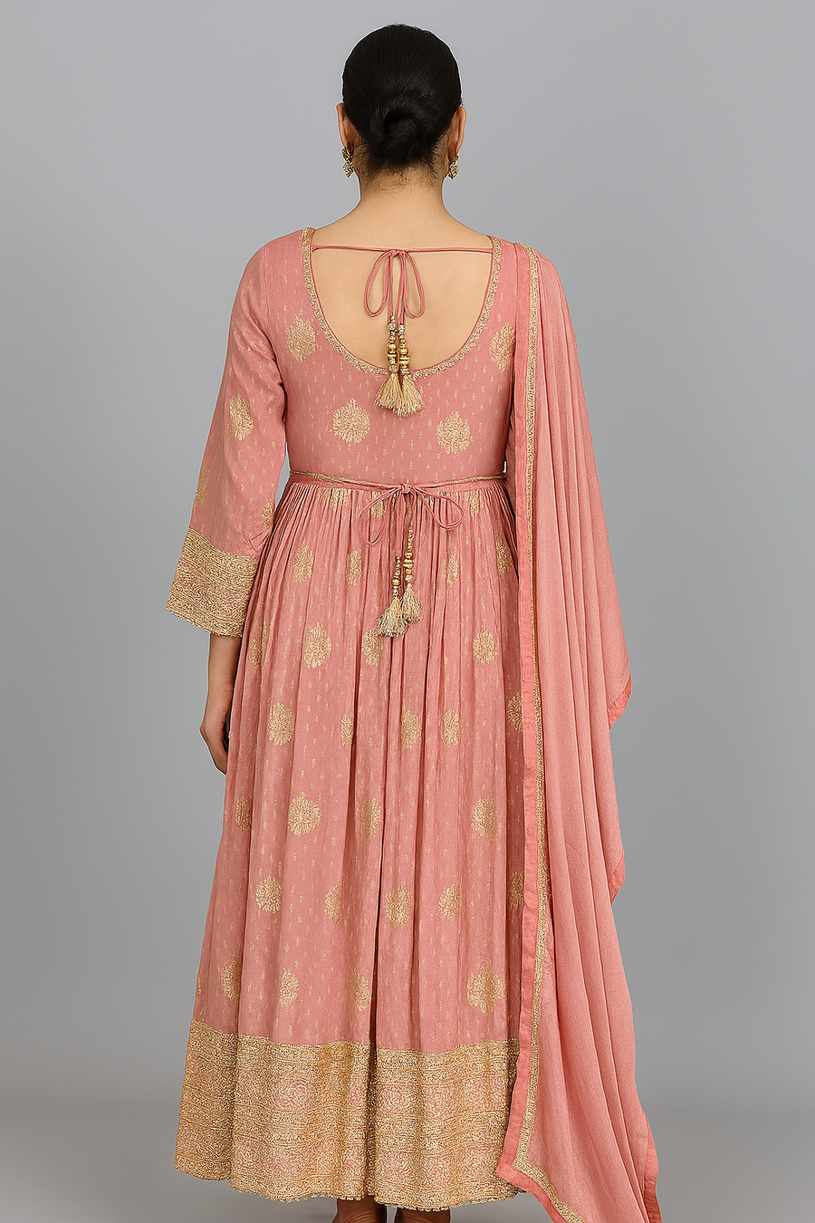 Pink Anarkali Gown with Dupatta back profile