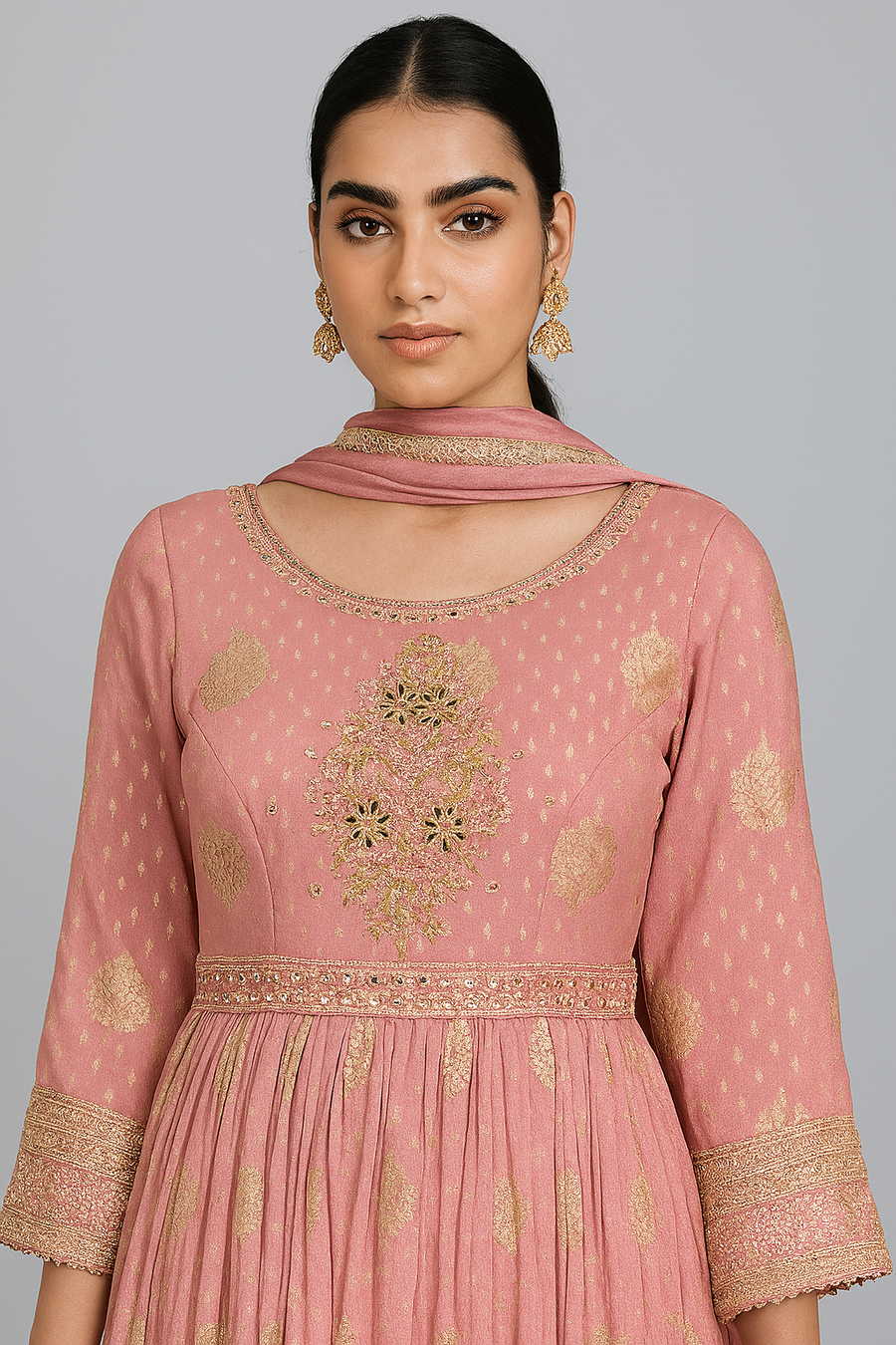 Pink Anarkali Gown with Dupatta close profile