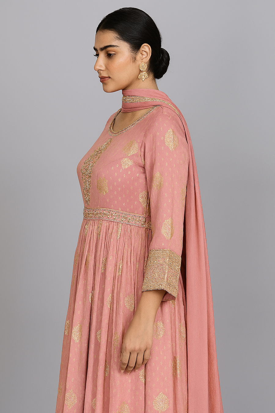 Pink Anarkali Gown with Dupatta side profile