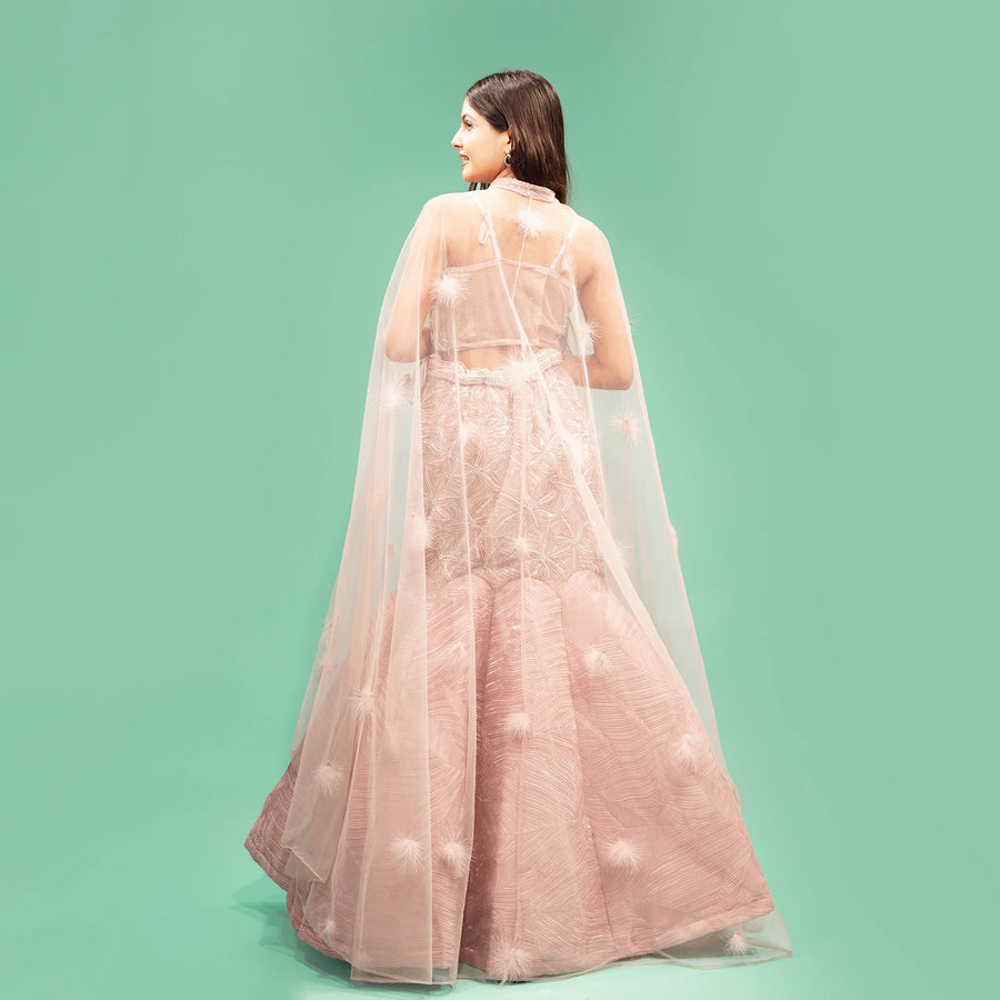 Pink Crop Top with Flowy Mermaid Skirt Vastrachowk