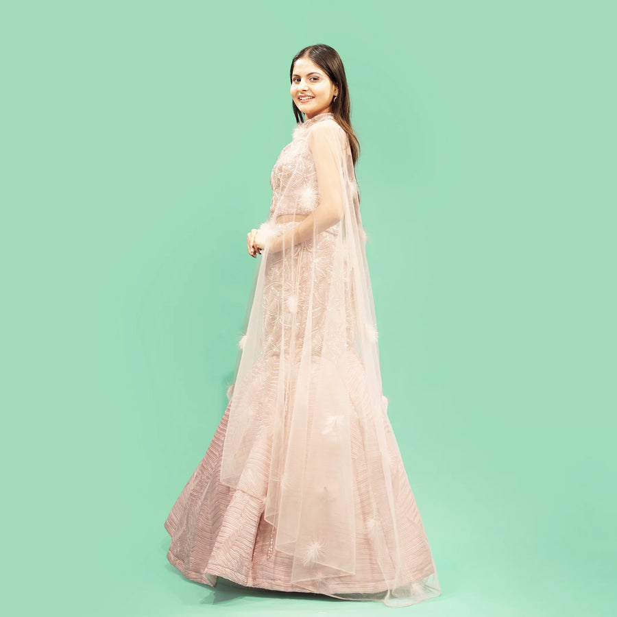 Pink Crop Top with Flowy Mermaid Skirt Vastrachowk