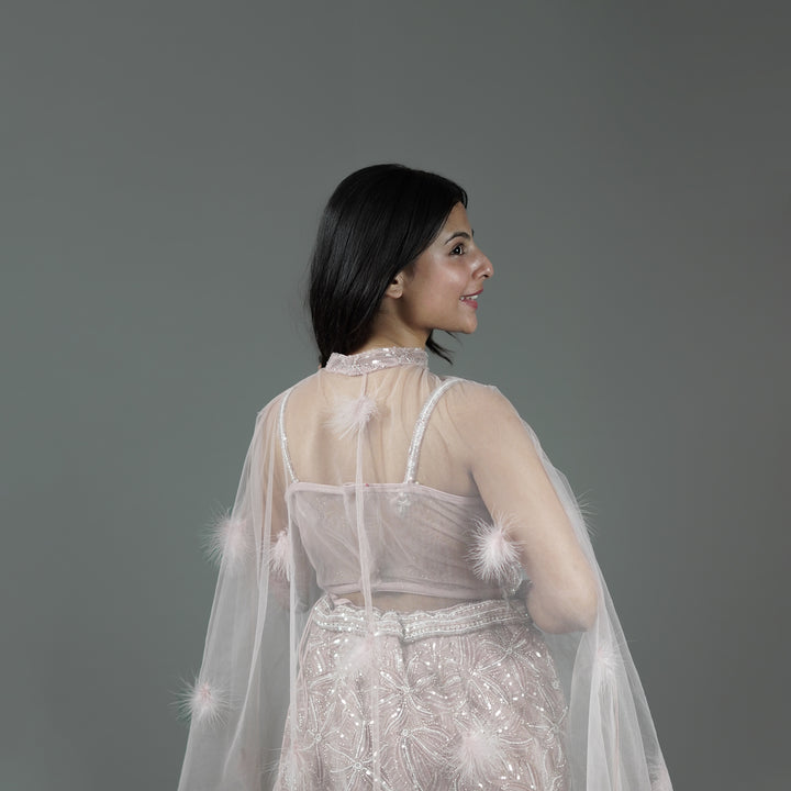 Pink Crop Top with Flowy Mermaid Skirt Vastrachowk