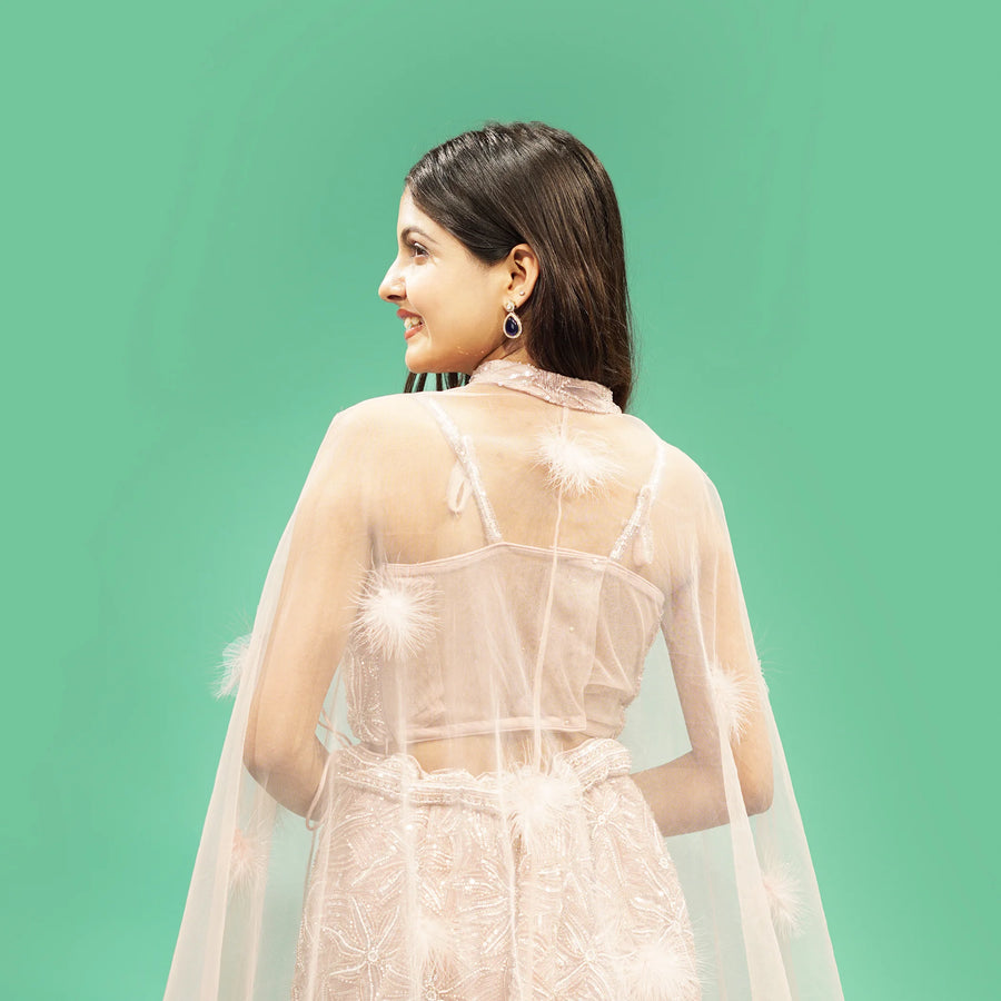Pink Crop Top with Flowy Mermaid Skirt Vastrachowk