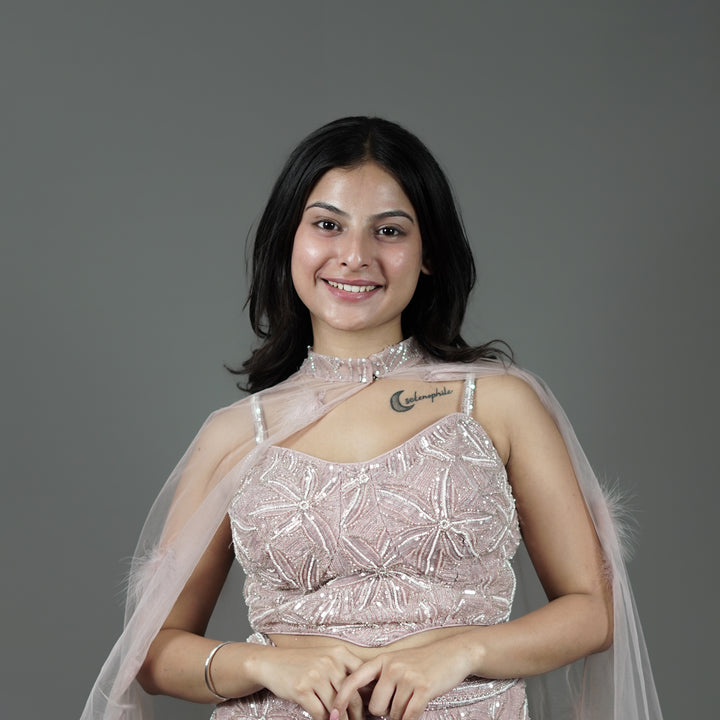 Pink Crop Top with Flowy Mermaid Skirt Vastrachowk