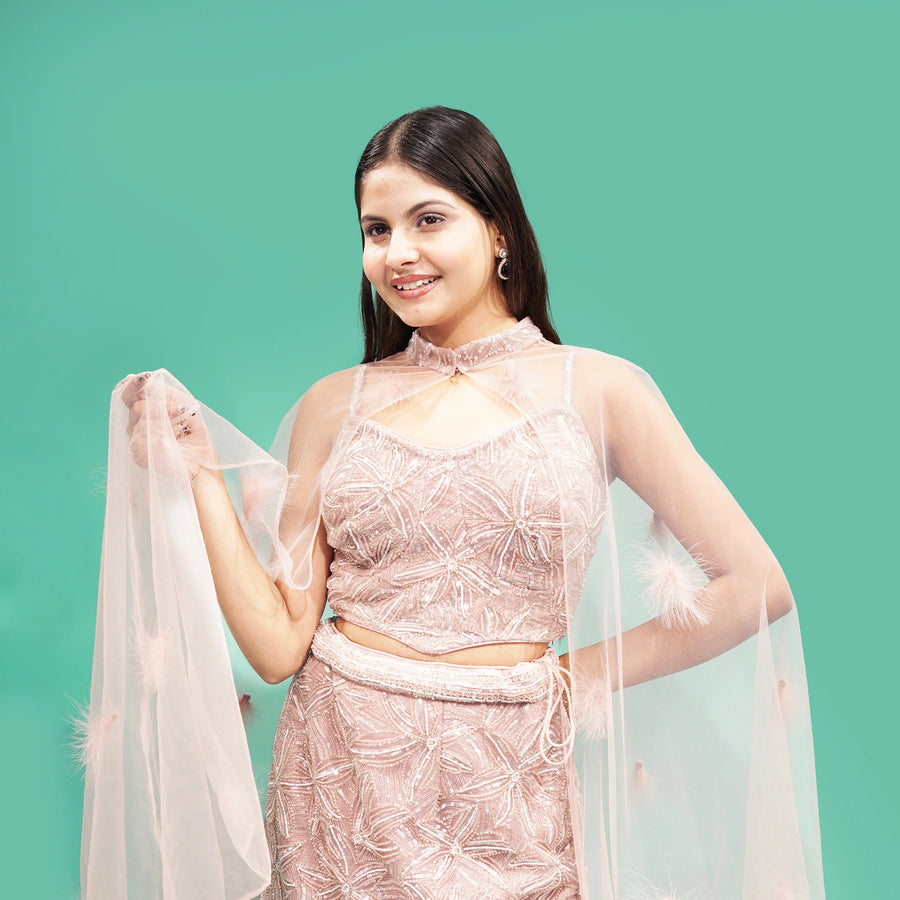 Pink Crop Top with Flowy Mermaid Skirt Vastrachowk