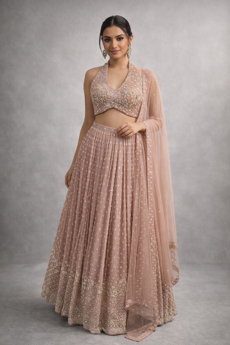 Pink Halternack Lehenga