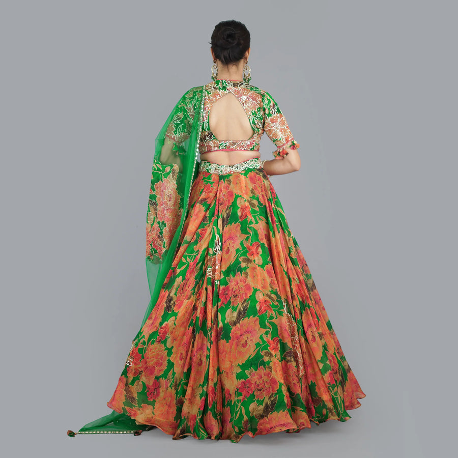 Printed Crop Top Lehenga Set Vastrachowk
