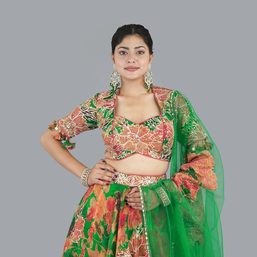 Printed Crop Top Lehenga Set 
