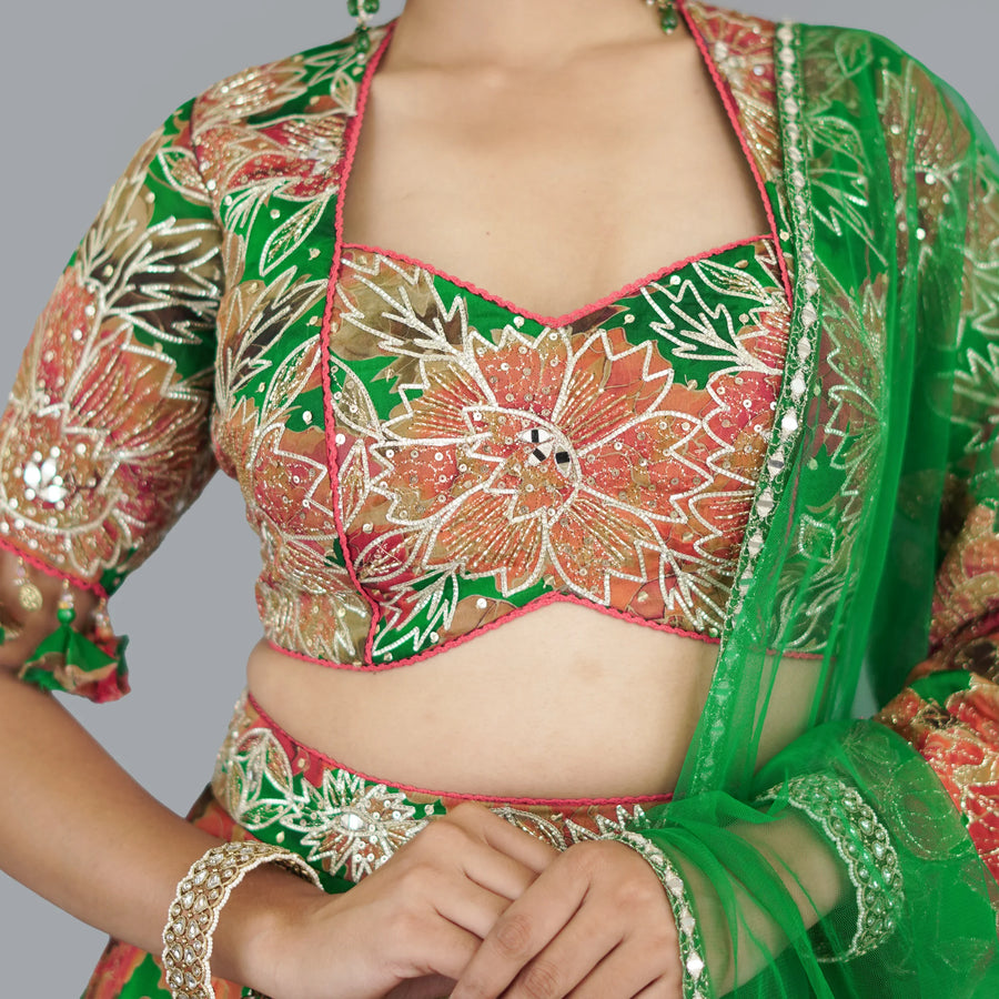 Printed Crop Top Lehenga Set Vastrachowk