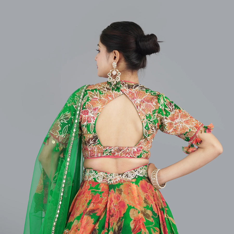 Printed Crop Top Lehenga Set Vastrachowk