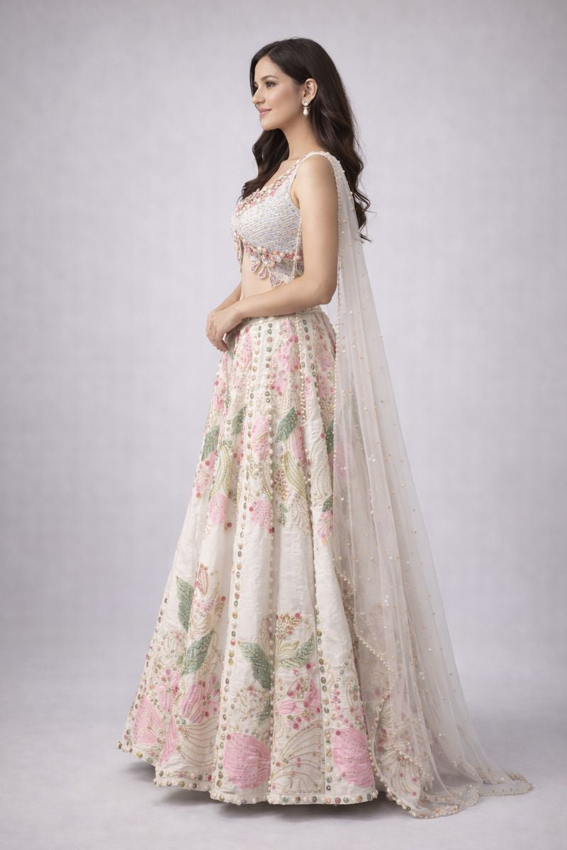 Printed Floral Crop Top Skirt 