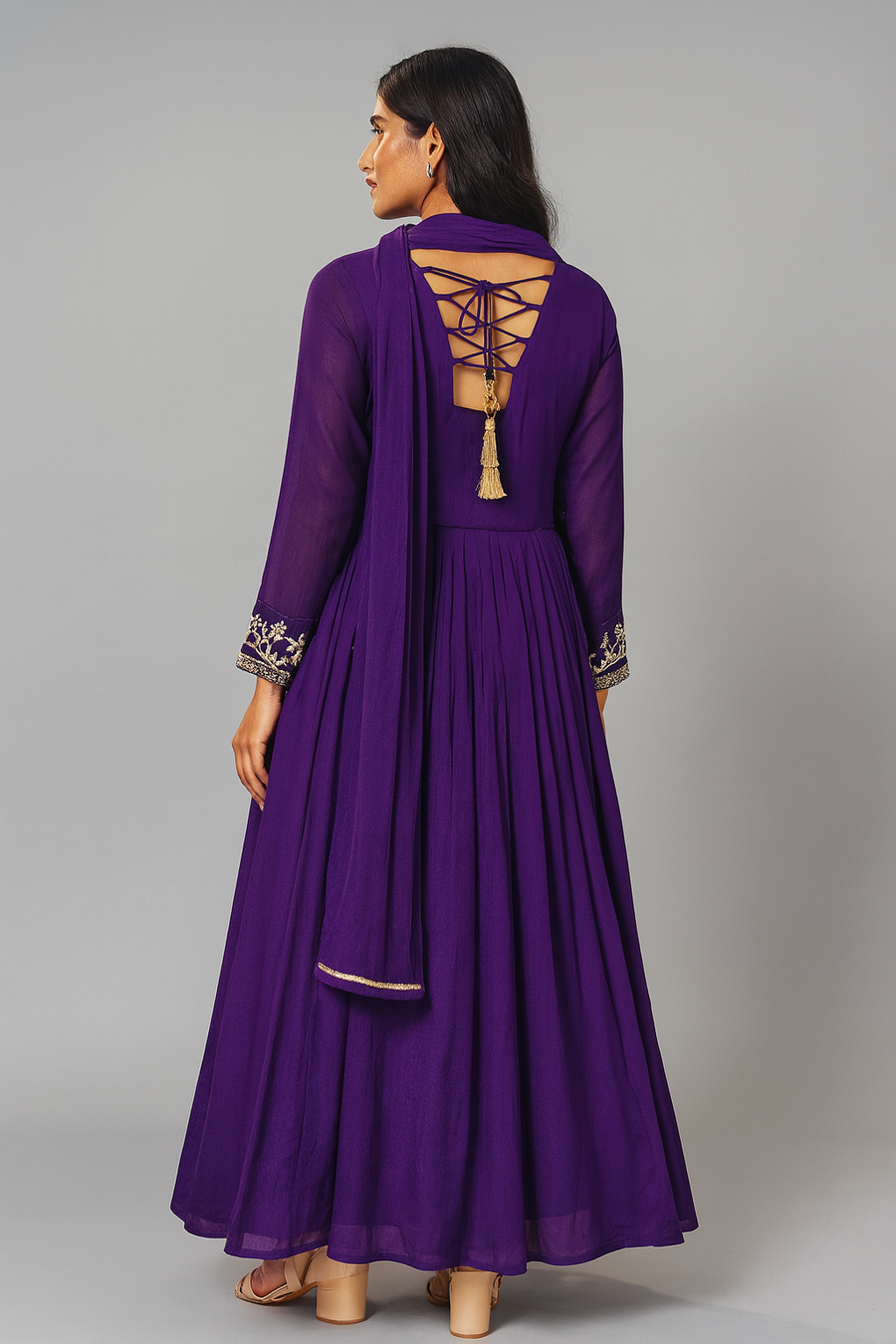Purple Alia Cut Anarkali with Dupatta back profile 