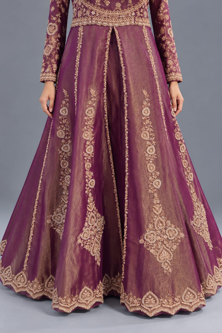 Purple Embroidered Indo Western Gown with Choker Dupatta for Women