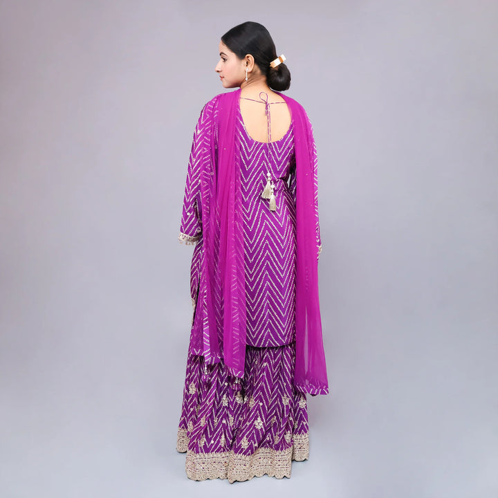Purple Straight Shirt with Sharara & Net Dupatta Vastrachowk
