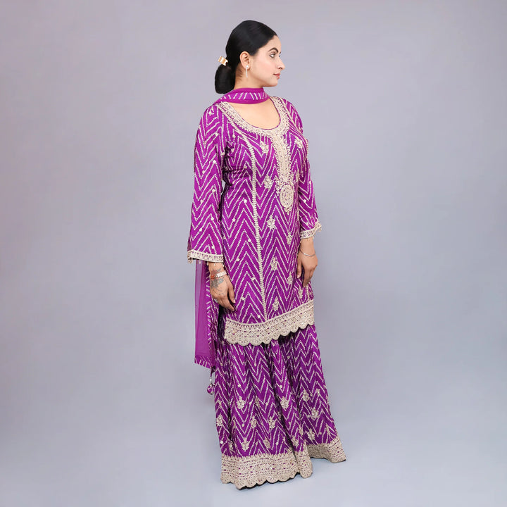 Purple Straight Shirt with Sharara & Net Dupatta Vastrachowk