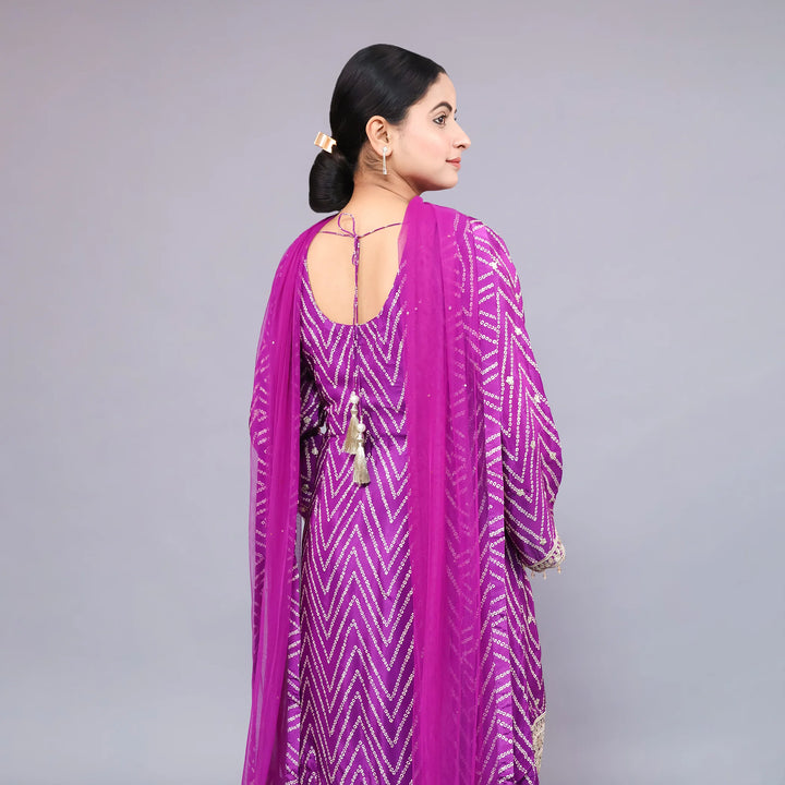 Purple Straight Shirt with Sharara & Net Dupatta Vastrachowk