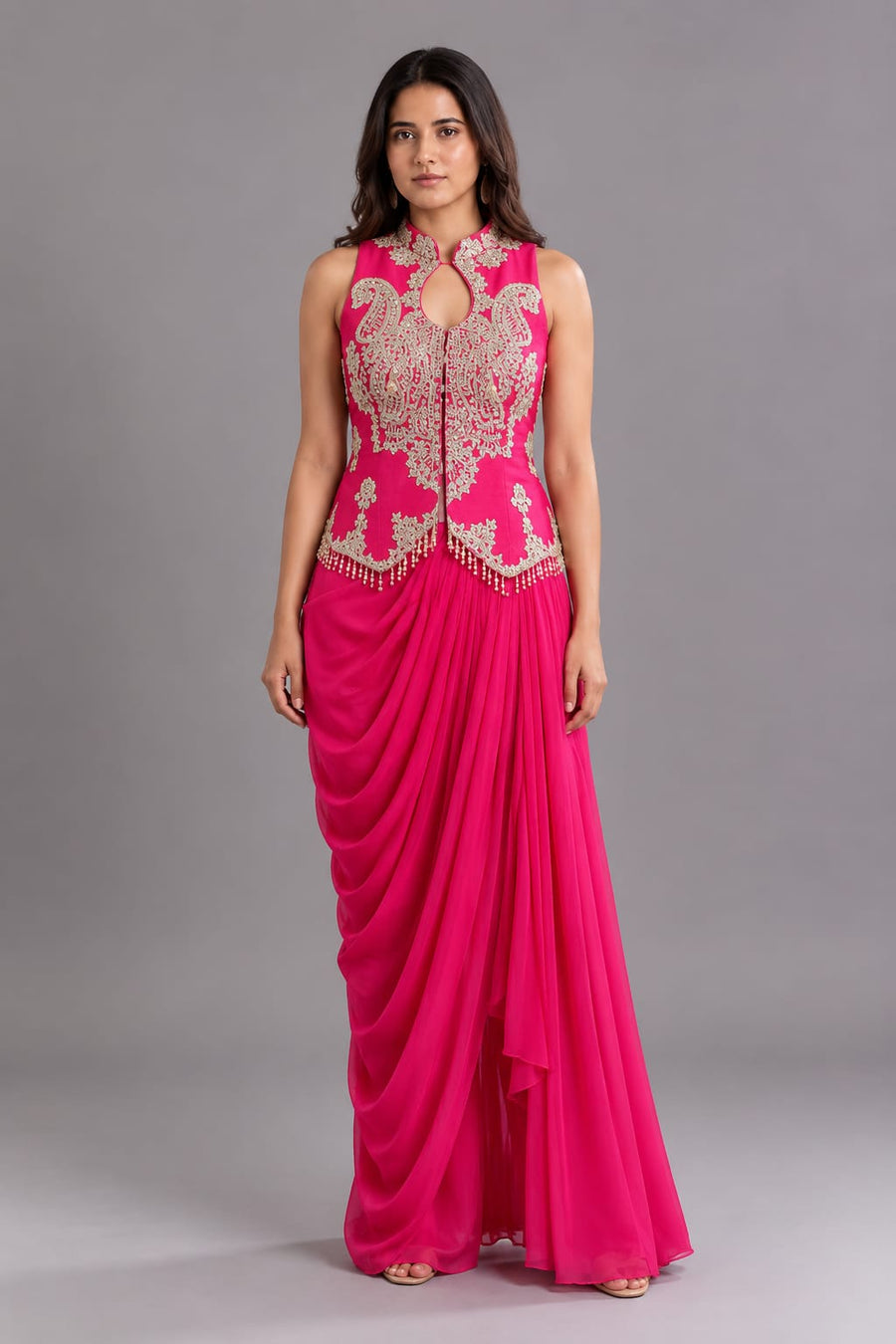 Rani Pink Embellished Dhoti Style Suit for Women | Designer Party Wear