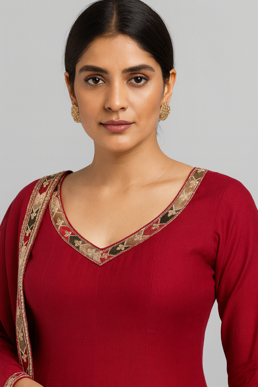 Red Anarkali Suit with Dupatta front profile 