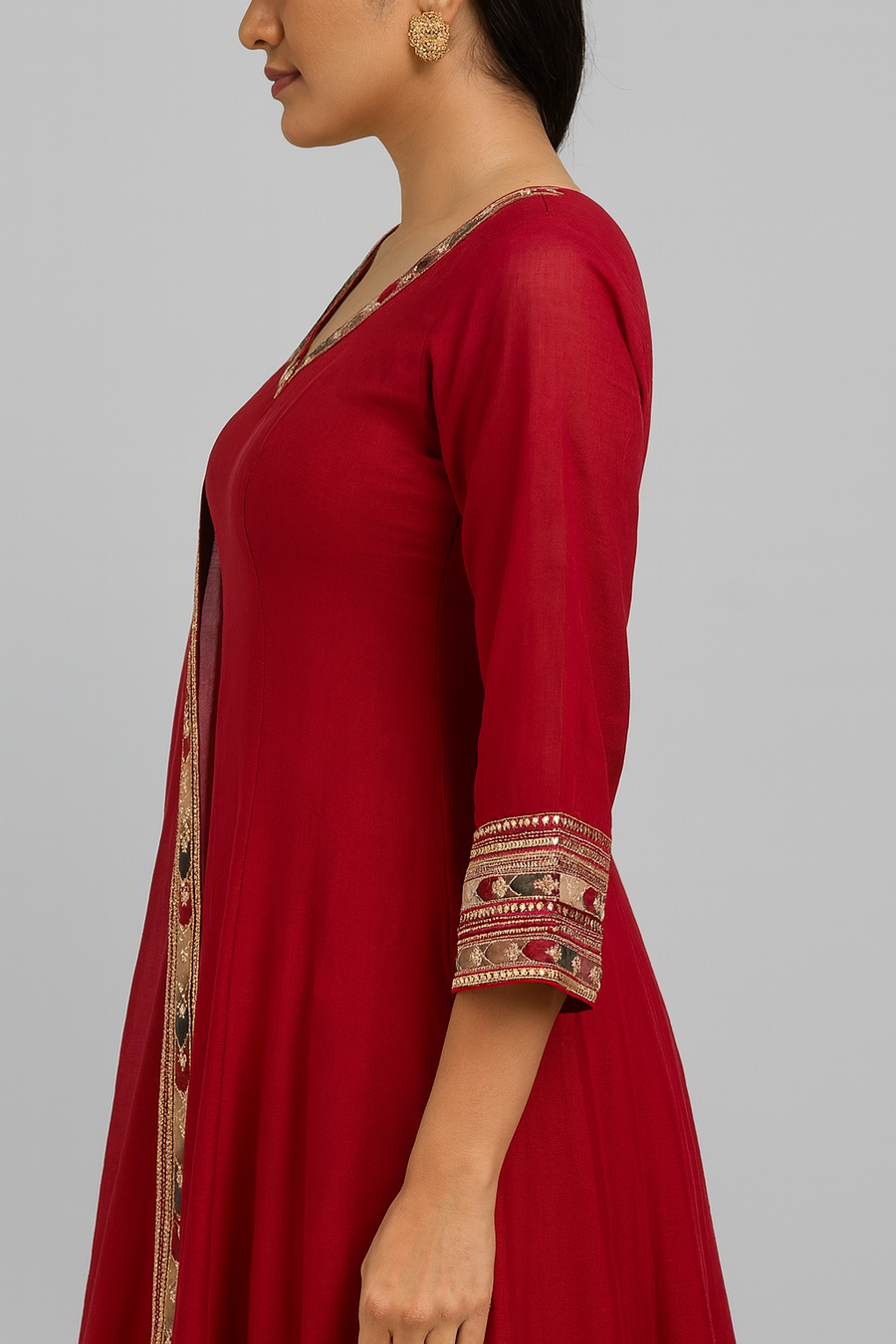 Red Anarkali Suit with Dupatta side profile 
