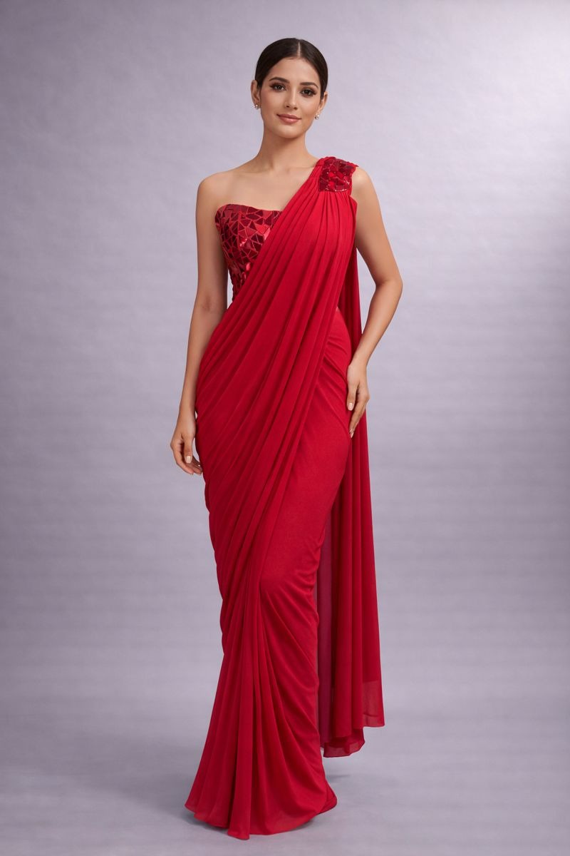  Red Co-ord set pre drape saree 