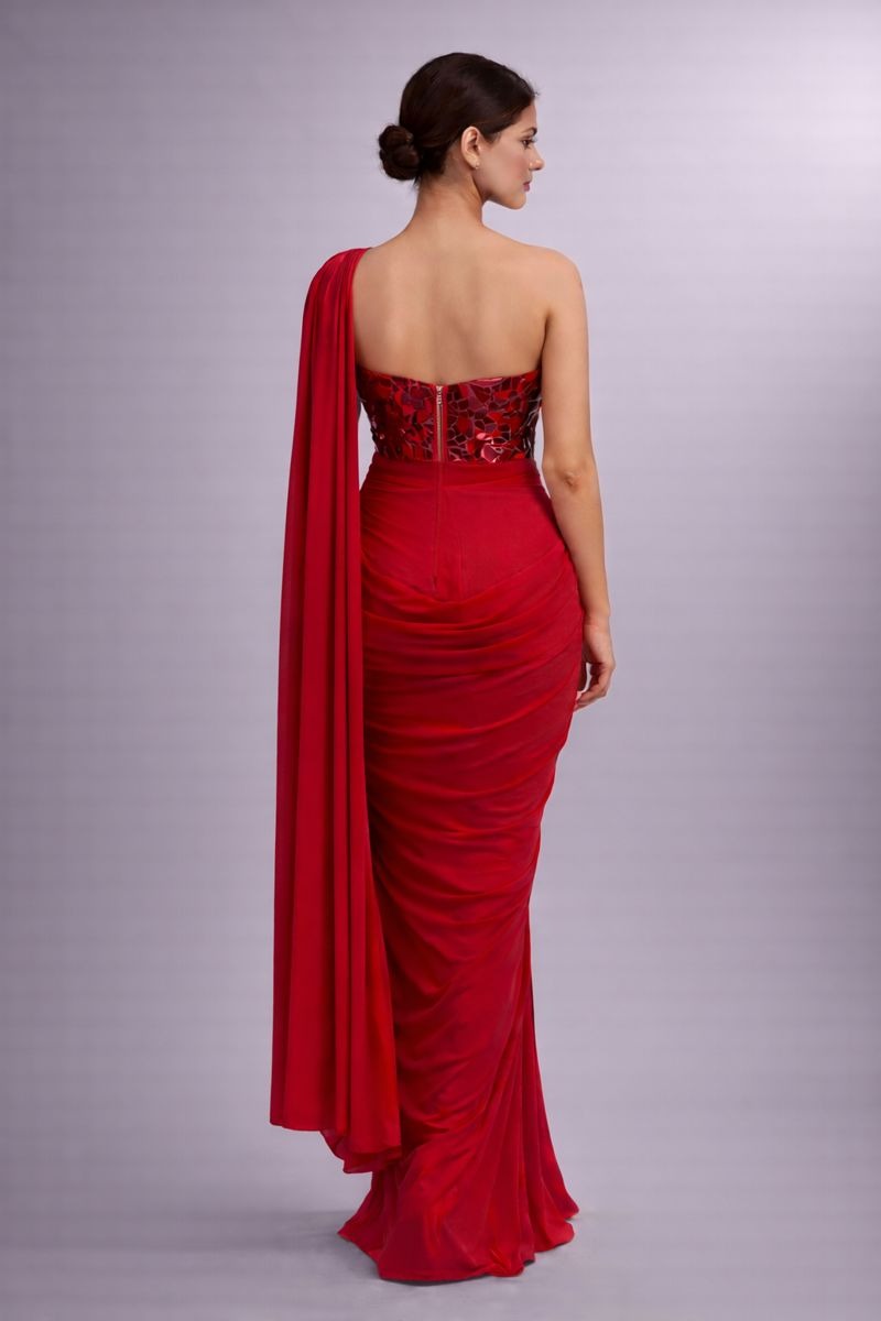  Red Co-ord set pre drape saree 