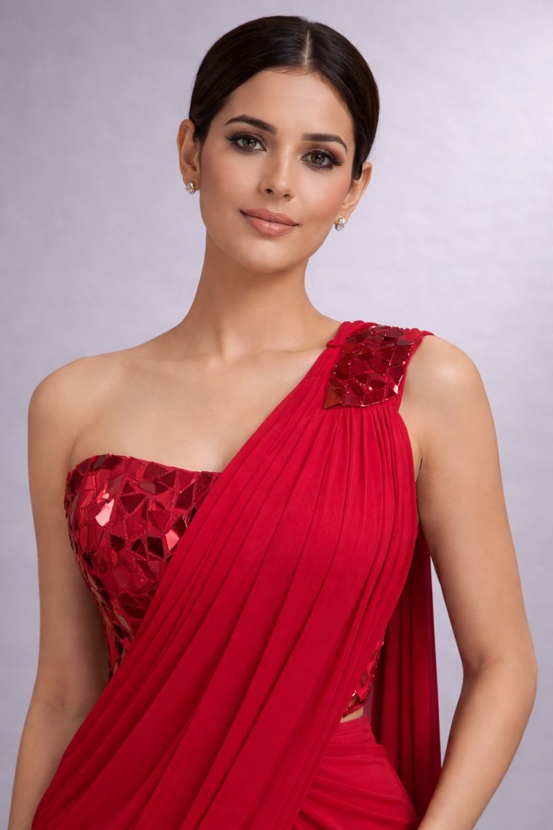  Red Co-ord set pre drape saree 