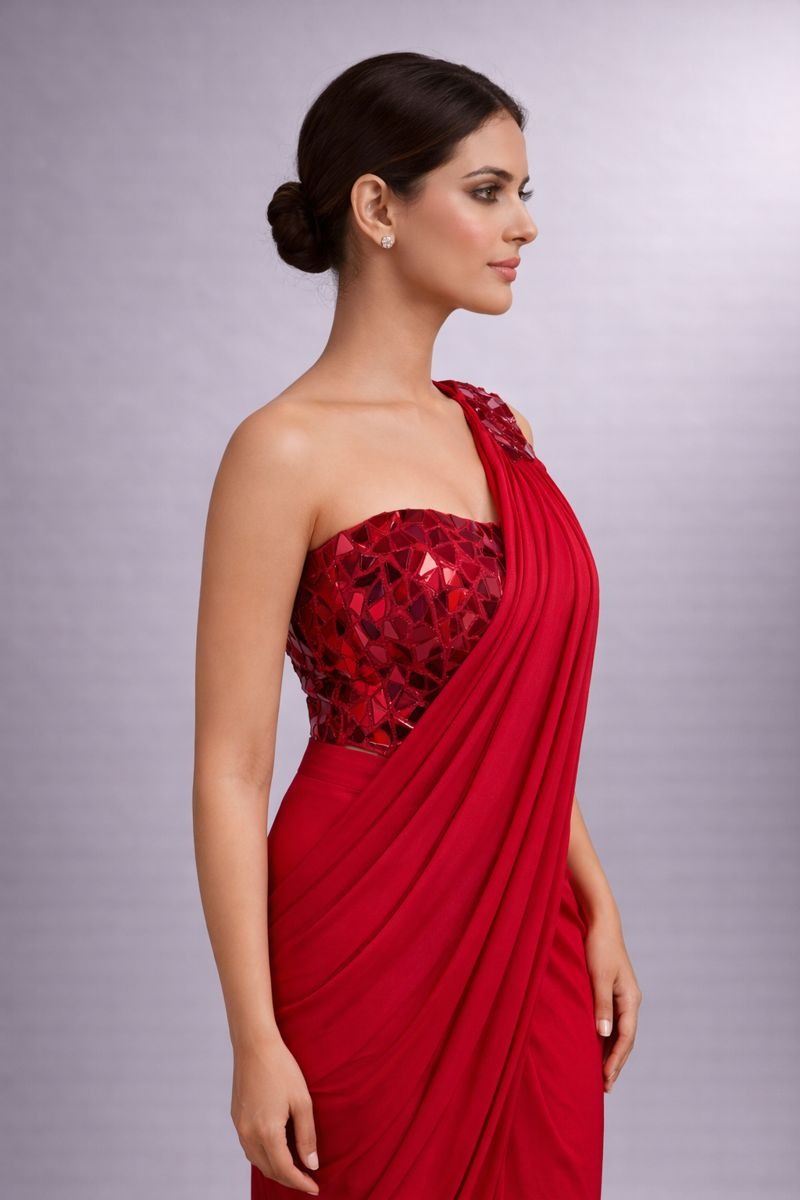  Red Co-ord set pre drape saree 
