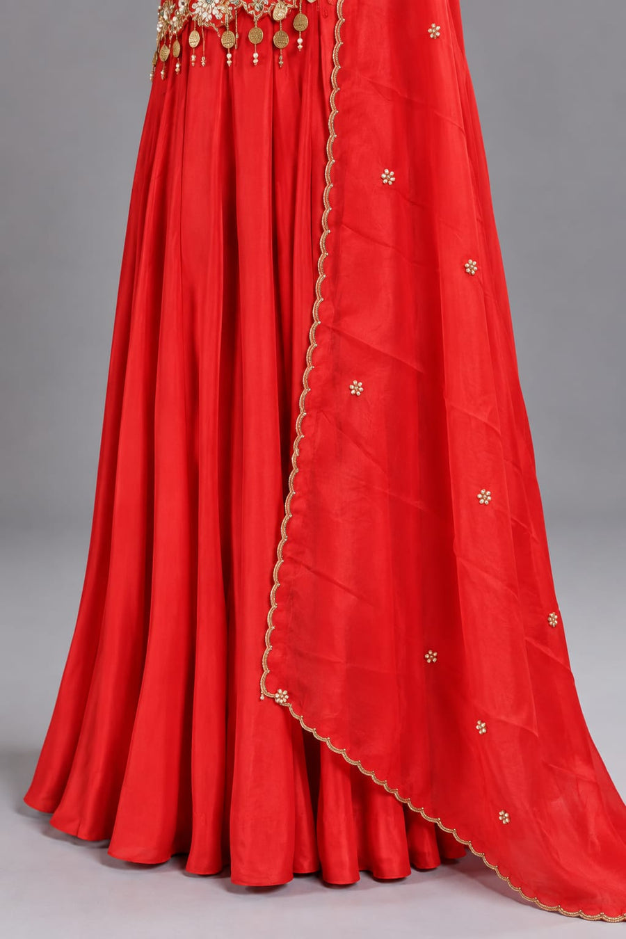 Red Embroidered Anarkali Gown with Dupatta for Women Festive Wear