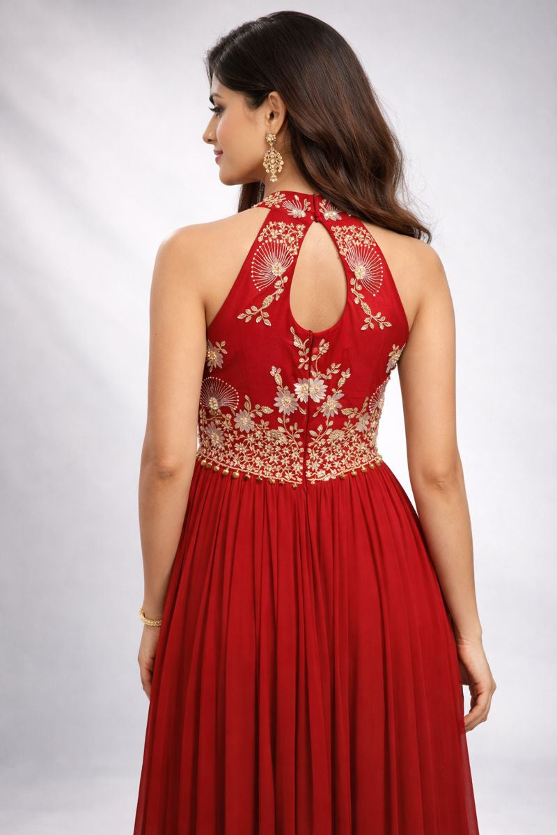  Red Halterneck Anarkali Suit 