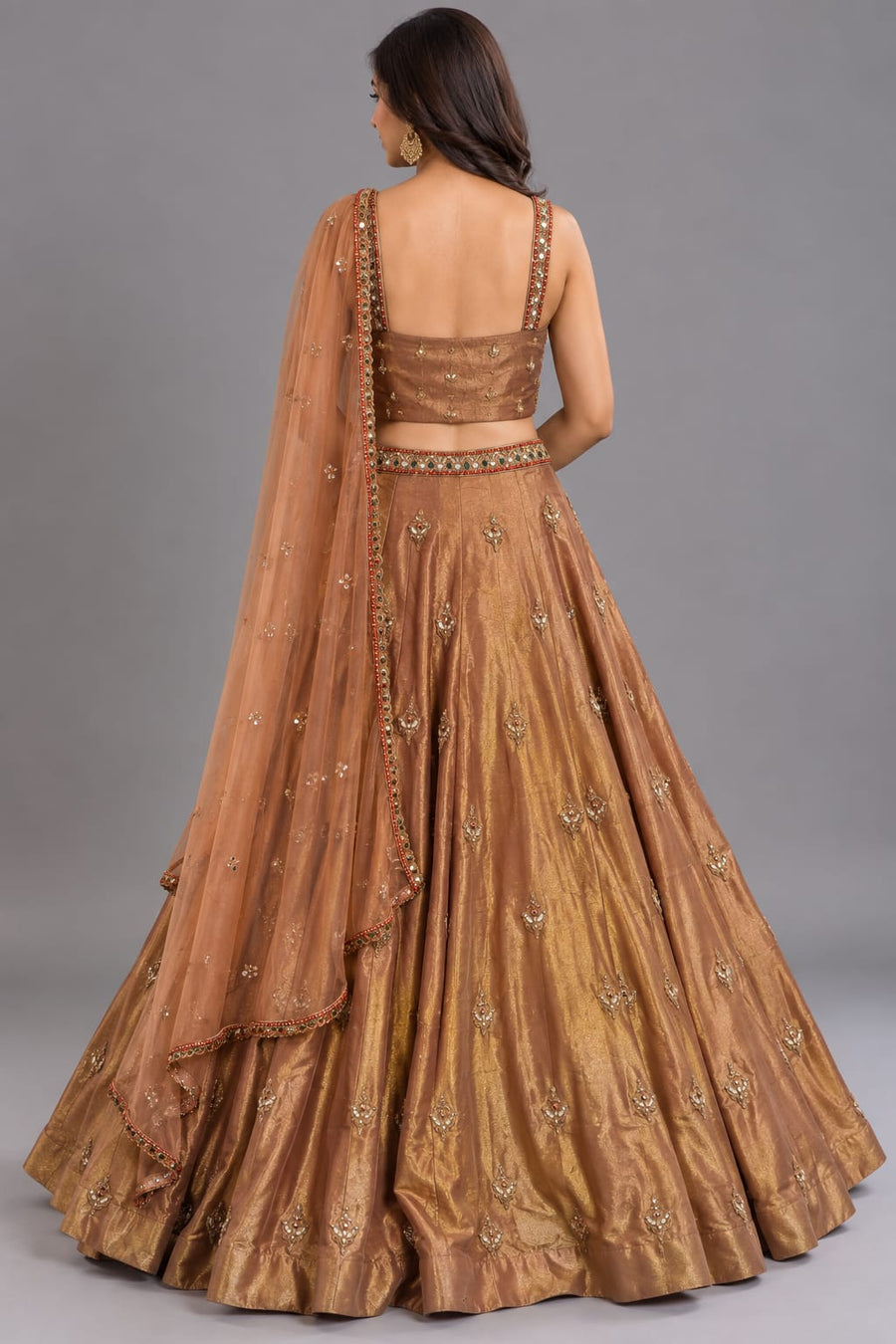 Bronze Gold Embroidered Designer Lehenga | Vastrachowk