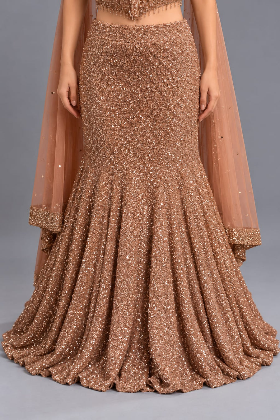 Rose Gold Designer Fishcut Lehenga with Sequin Work for Women
