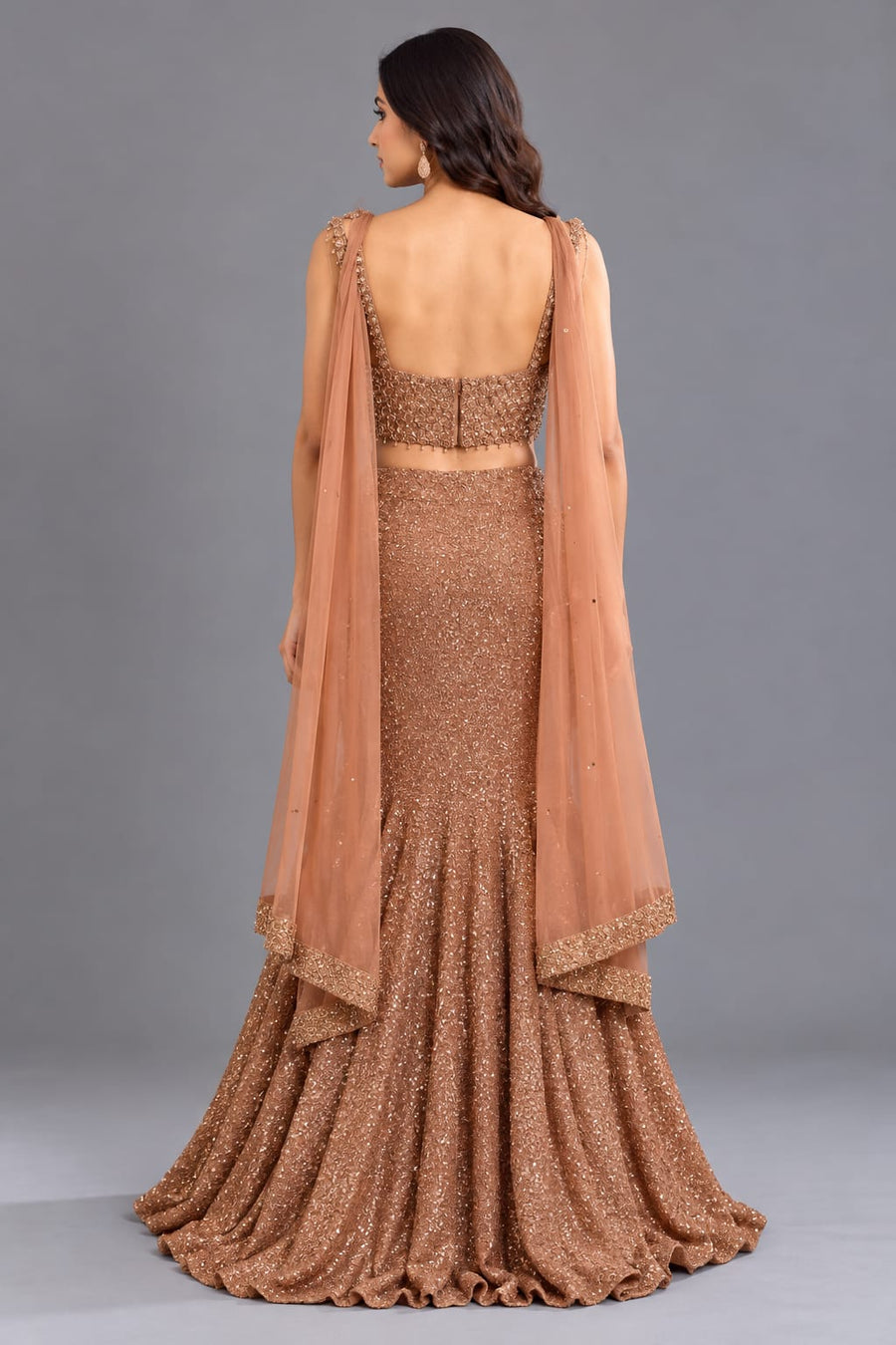 Rose Gold Designer Fishcut Lehenga with Sequin Work for Women