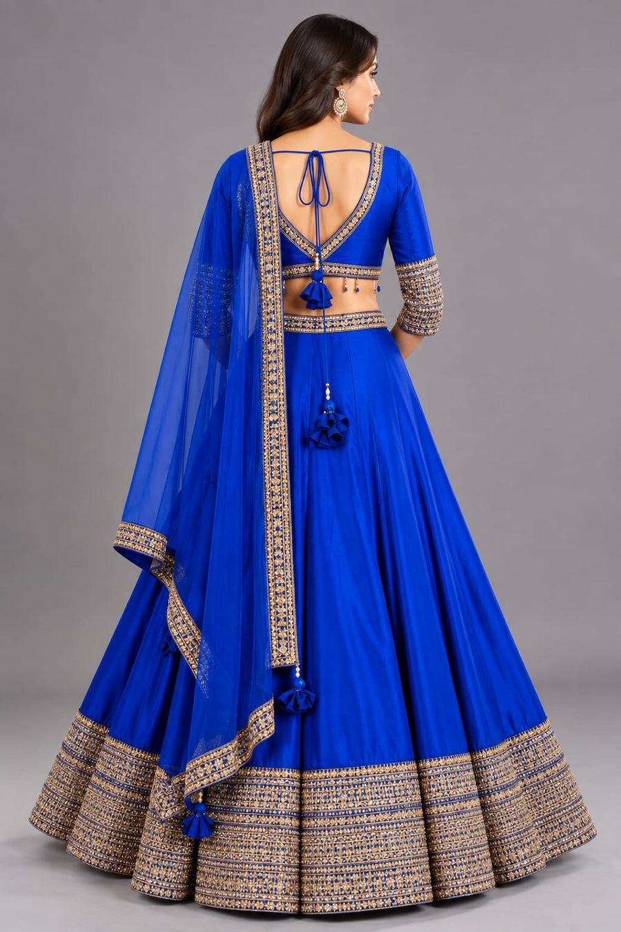 Royal Blue Lehenga with Drape for Engagement