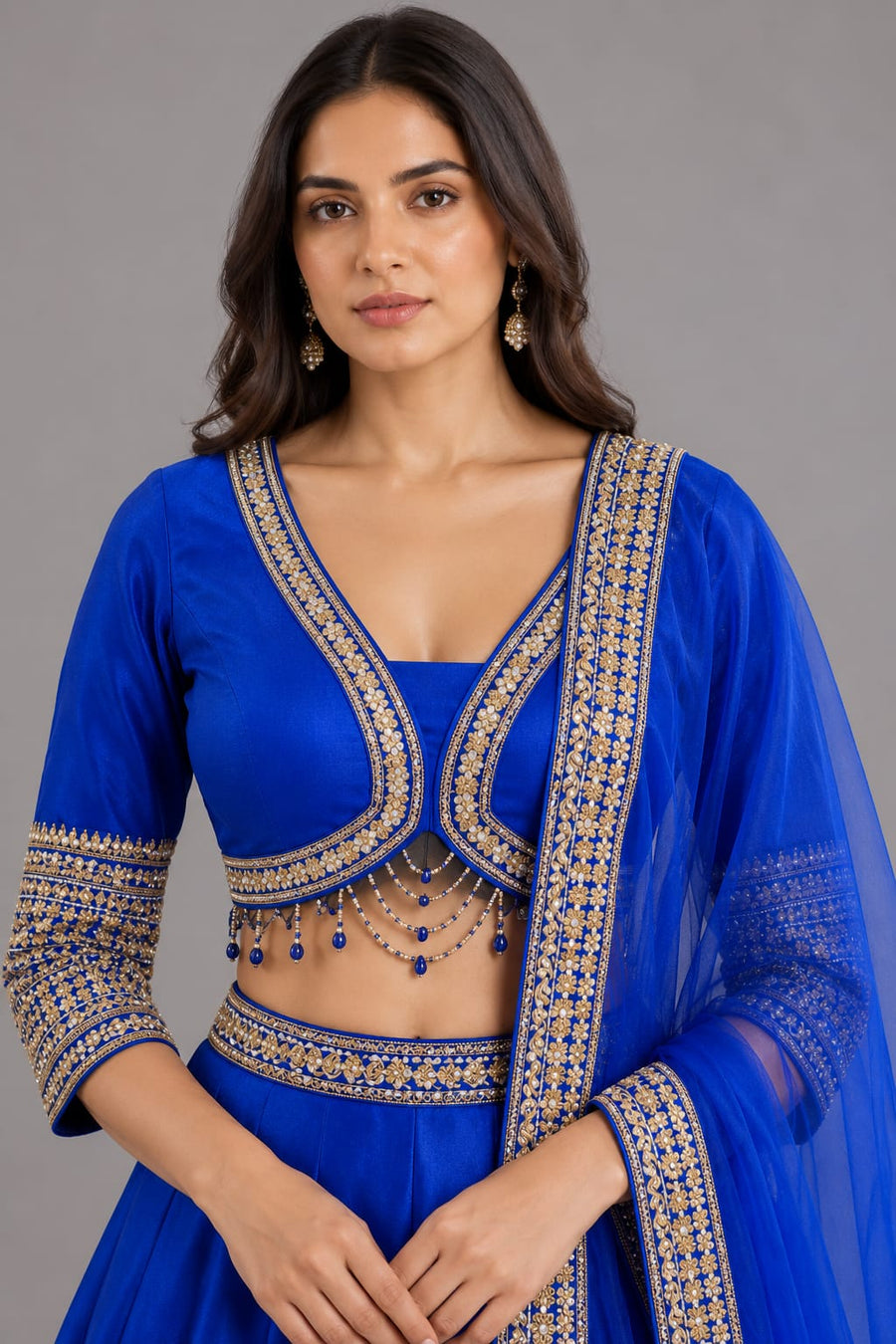 Royal Blue Lehenga with Drape for Engagement