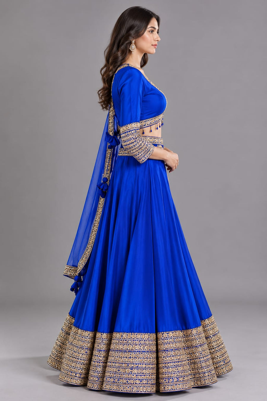 Royal Blue Lehenga with Drape for Engagement