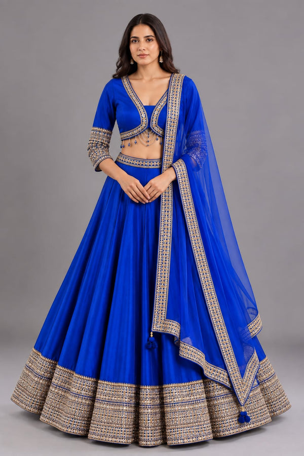 Royal Blue Lehenga with Drape for Engagement