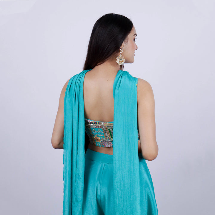 Sea Green Crop Top with Plazzo