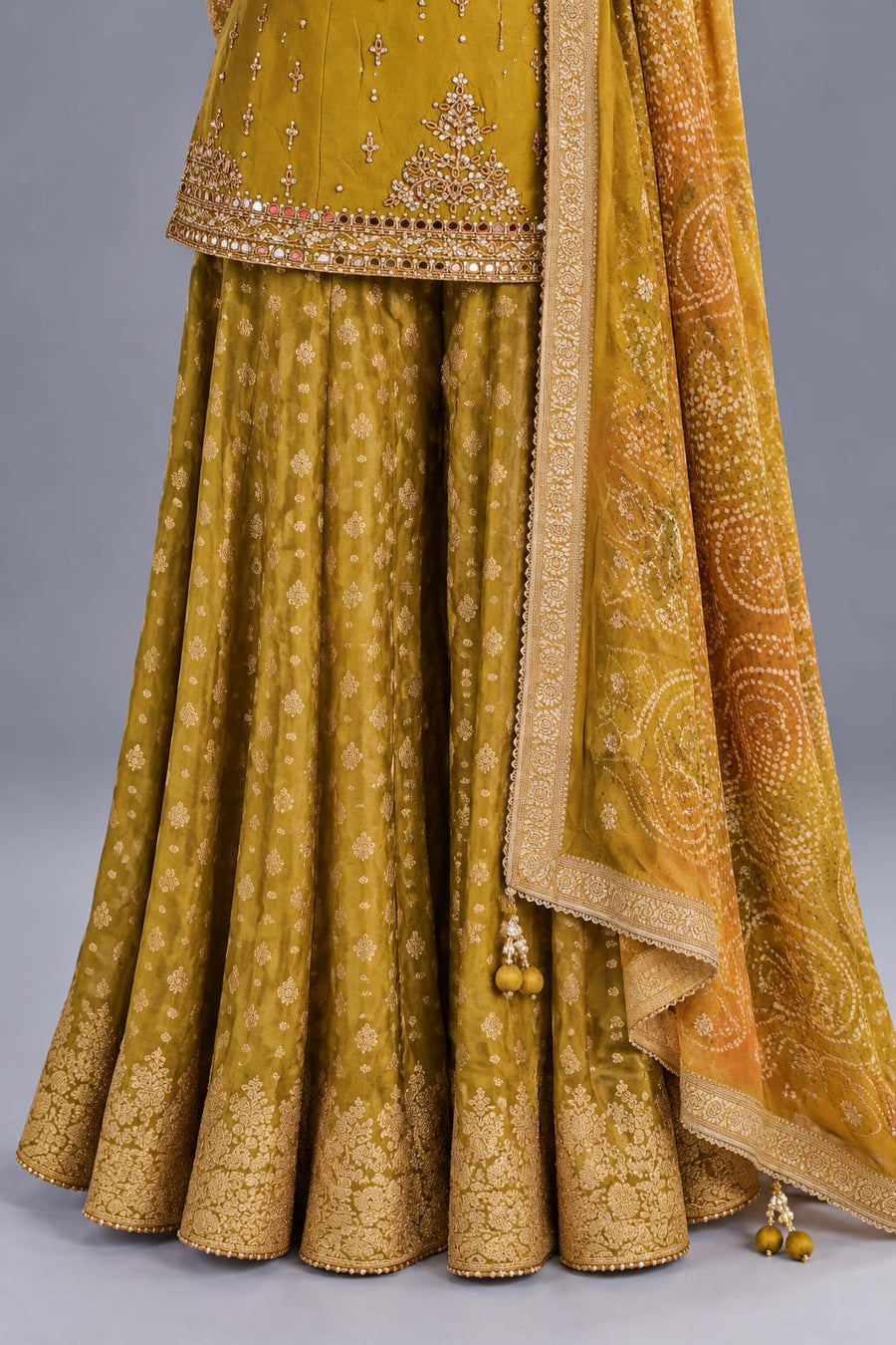 Mustard Yellow Embroidered Sharara Set with Bandhani Dupatta