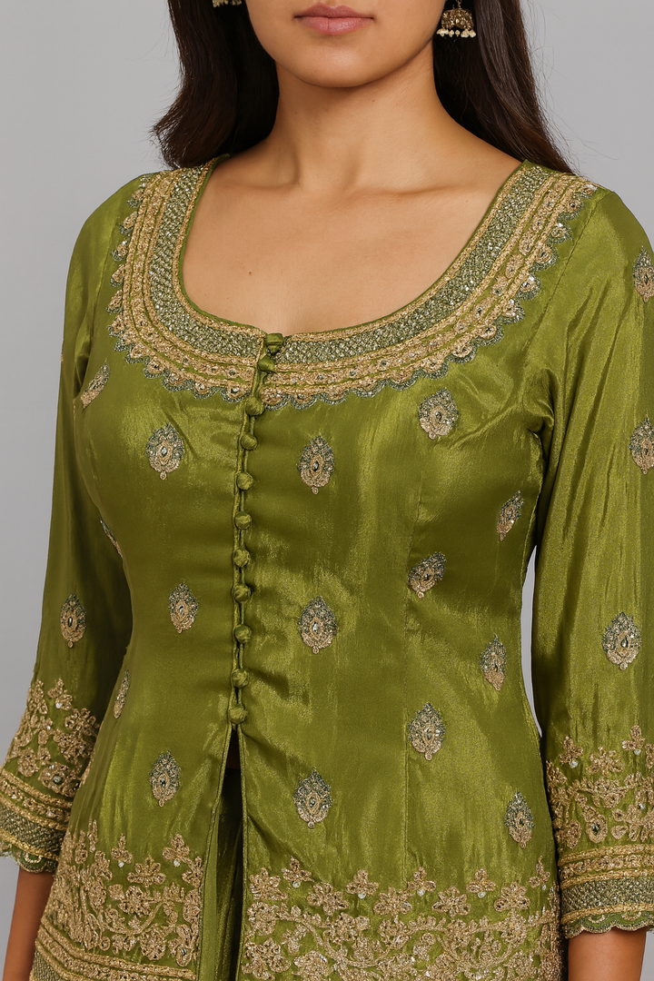 Short Shirt Lehenga front green profile 