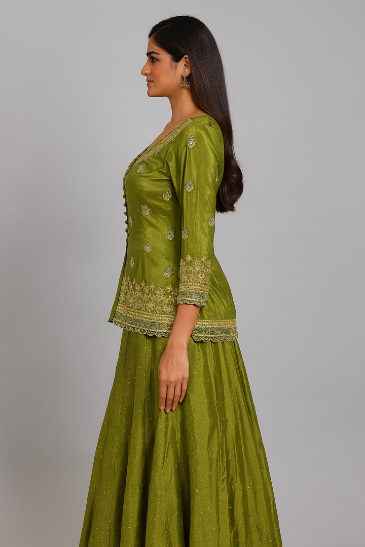 Short Shirt Lehenga side green profile 