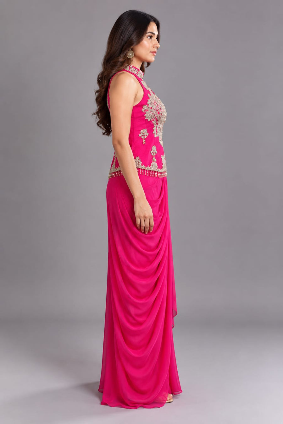 Rani Pink Embellished Dhoti Style Suit for Women | Designer Party Wear